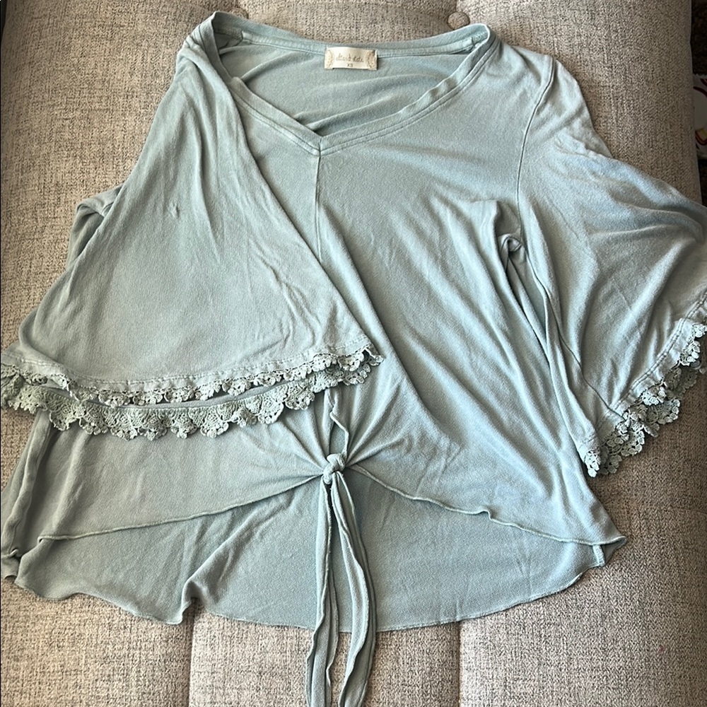 Women's Light Blue Lace Trim Top